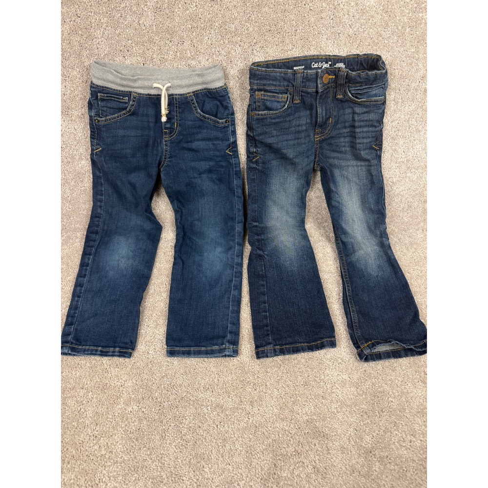 Cat & Jack Toddler Boys Jeans Bundle 4T Straight Leg Knit Waist Bootcut Stretch